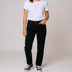 Good American Petite Straight Leg Jeans Mid Rise Black Denim‎ Size 14/32